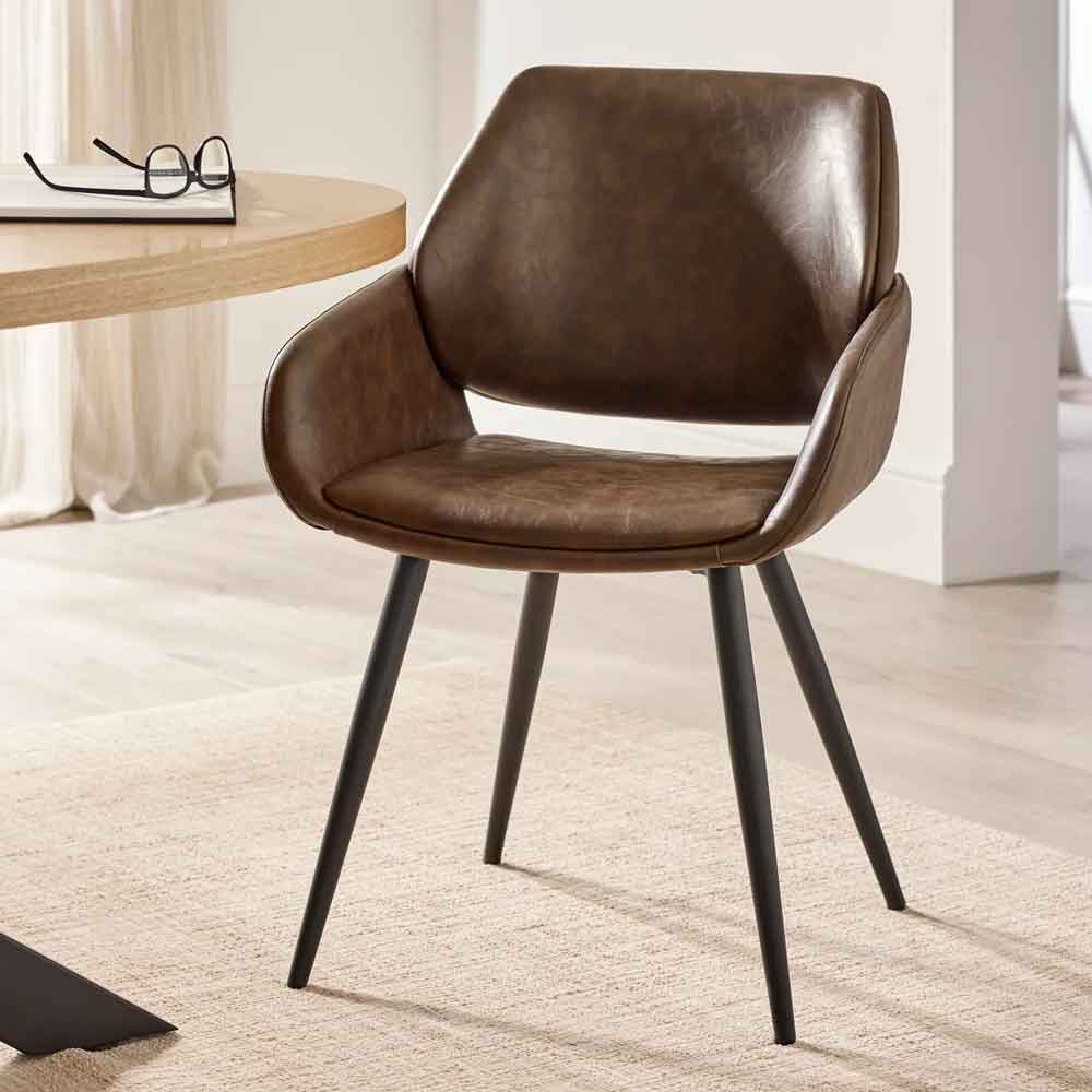 Parkerfield Brown Faux Leather Dining Chairs in Pair