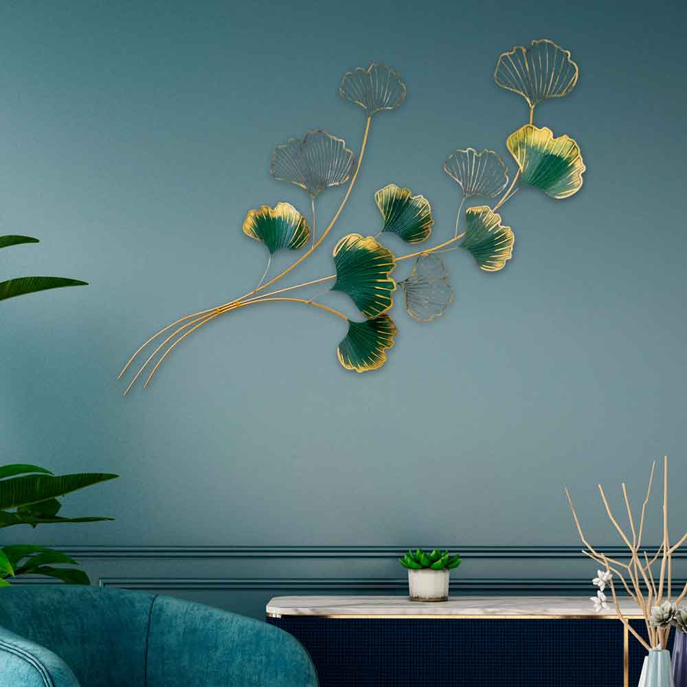 Parklane Metal biloba leaves Wall Art in Green and Gold
