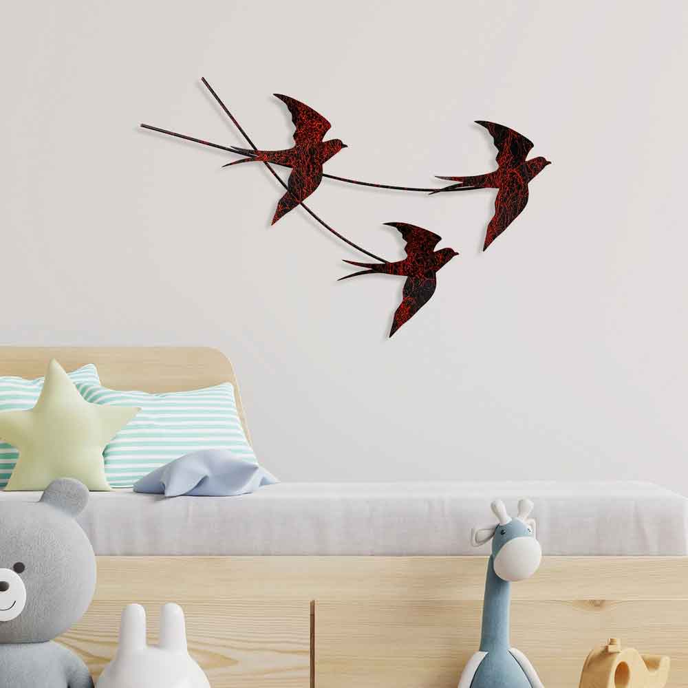 Parklane Metal Flying Bird Wall Art in Black and Red