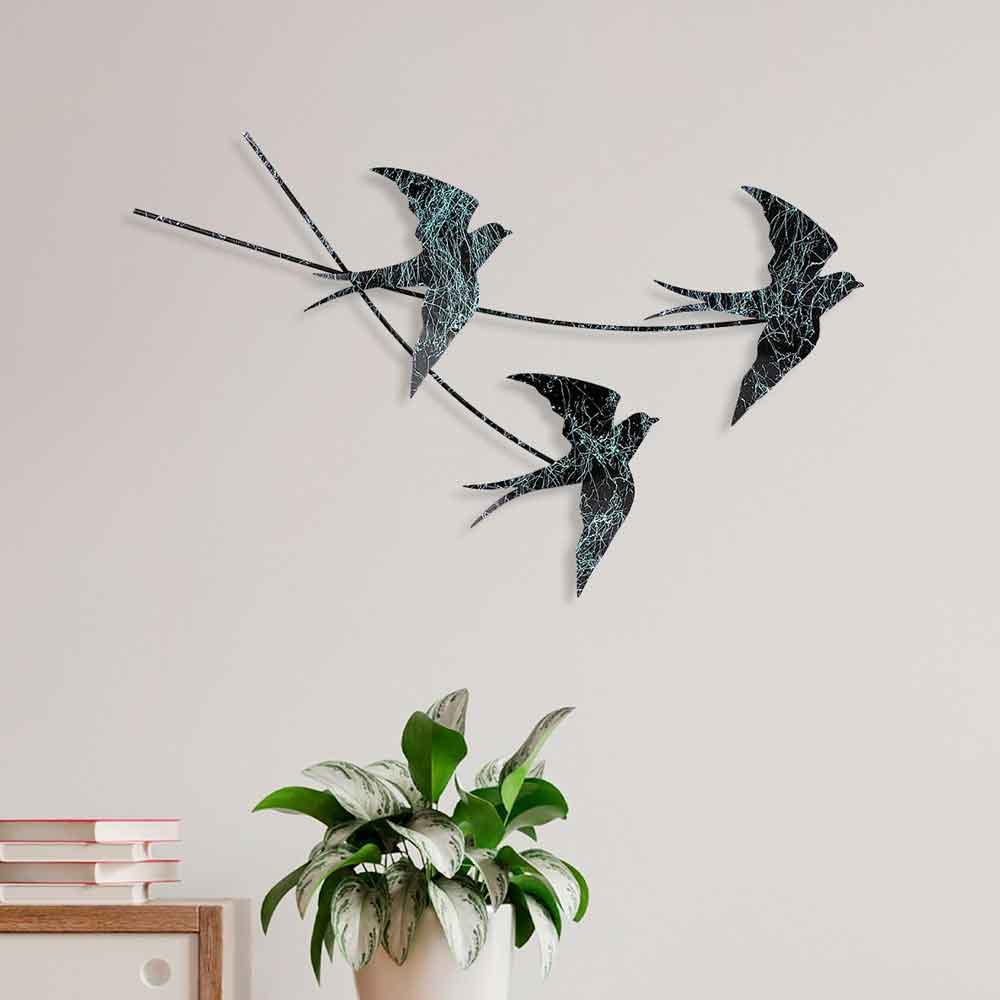 Parklane Metal Flying Bird Wall Art in Black and Teal