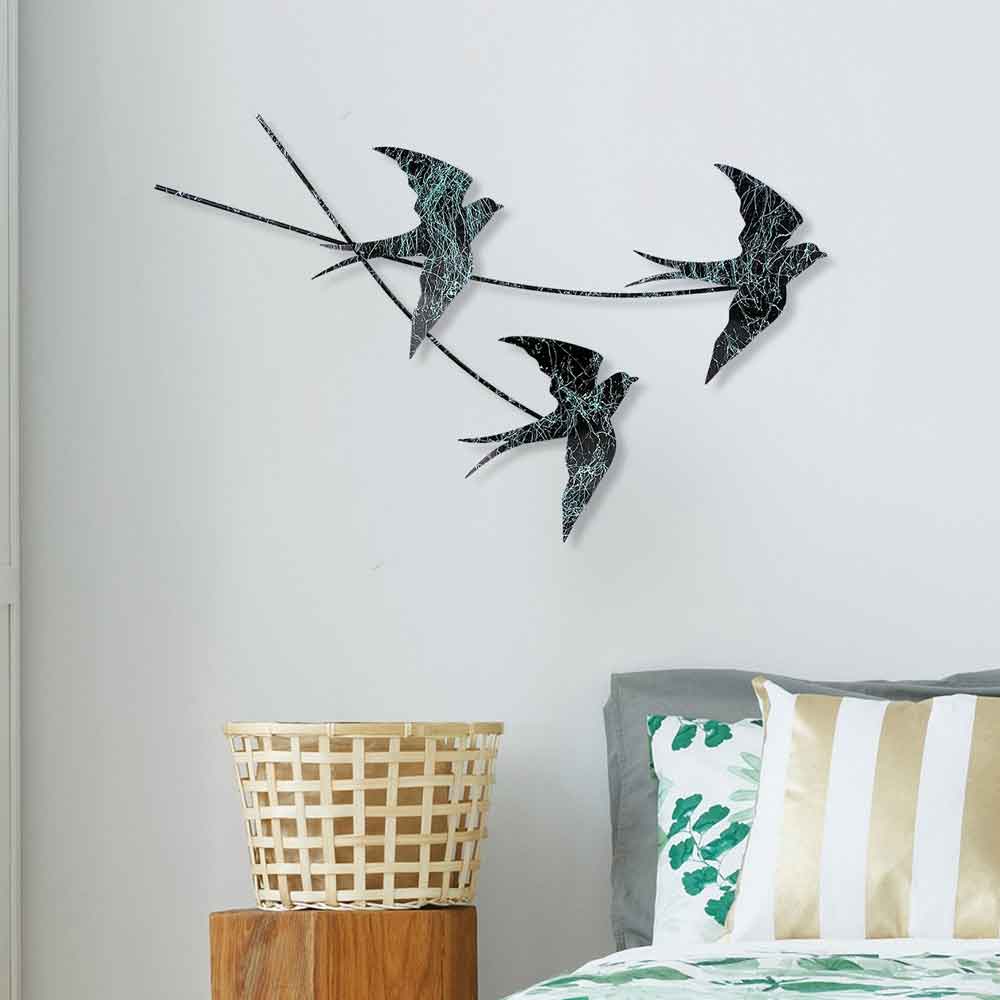 Parklane Metal Flying Bird Wall Art in Black and Teal