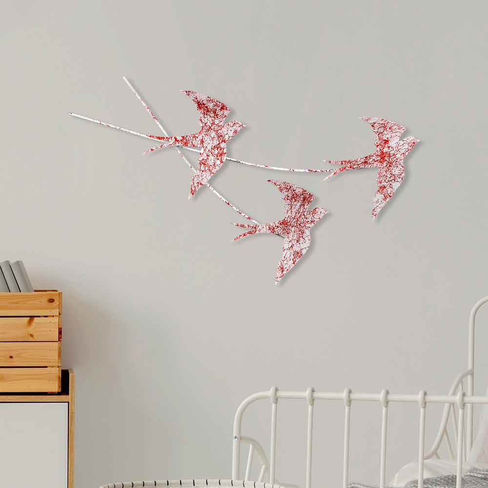 Parklane Metal Flying Bird Wall Art in Red and White