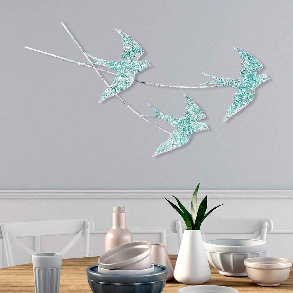 Parklane Metal Flying Bird Wall Art in Teal and White