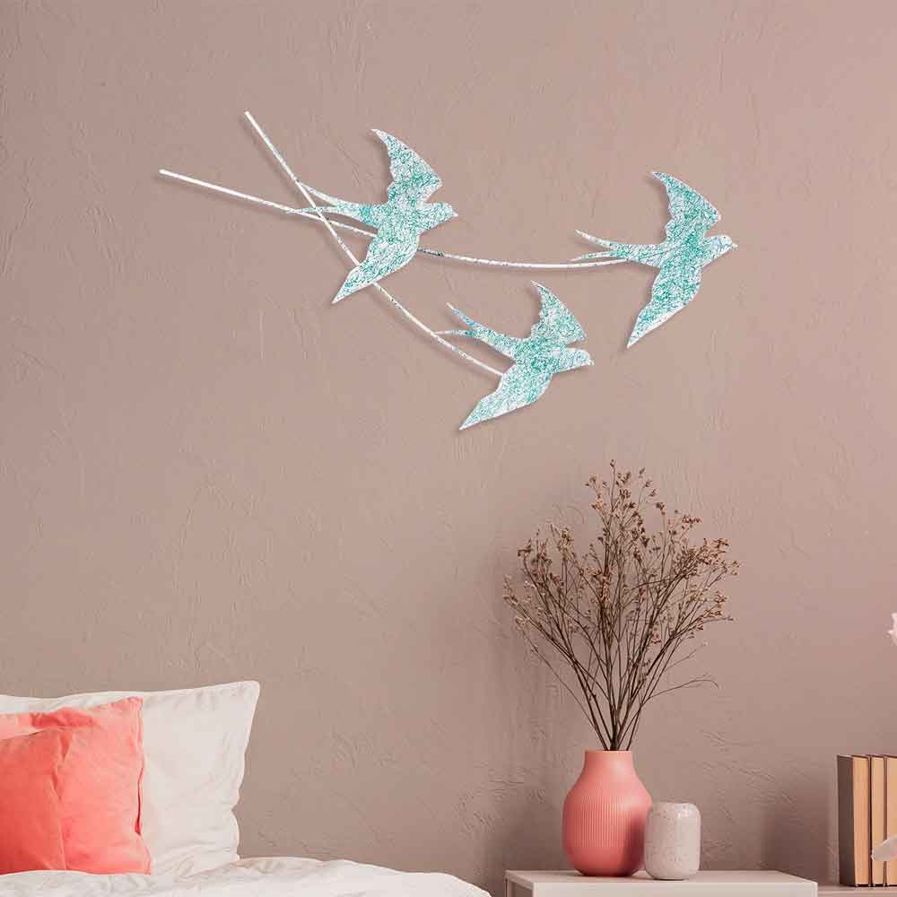 Parklane Metal Flying Bird Wall Art in Teal and White
