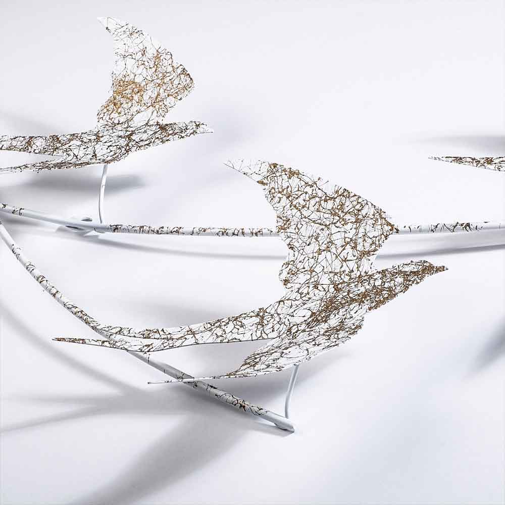 Parklane Metal Flying Bird Wall Art in White and Gold
