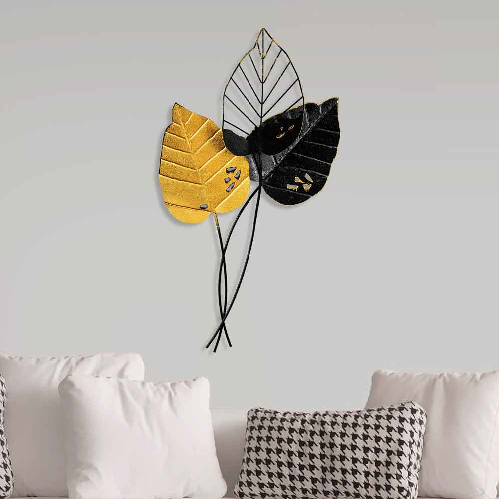 Parklane Metal Gilded Leaf Wall Art in Black and Gold
