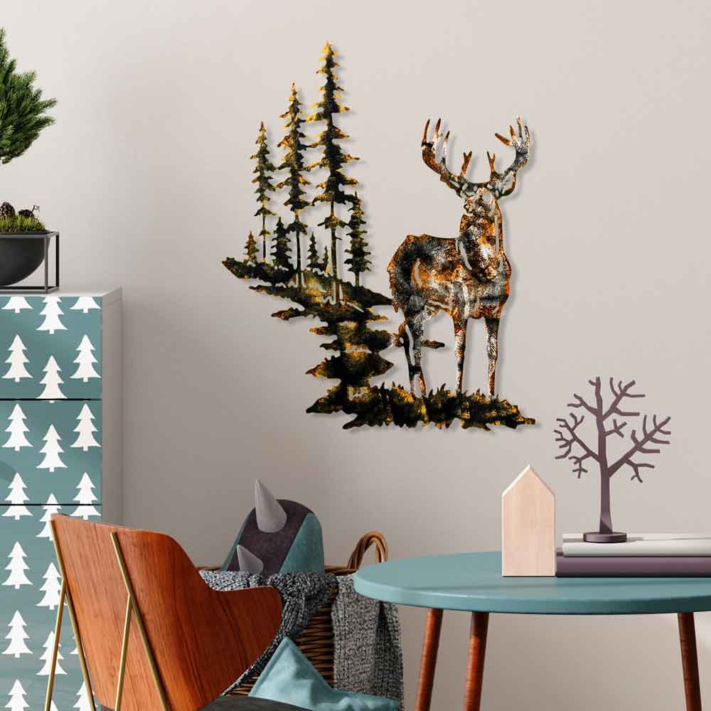 Parklane Metal Grand Bucks Wall Art in Brown and Yellow