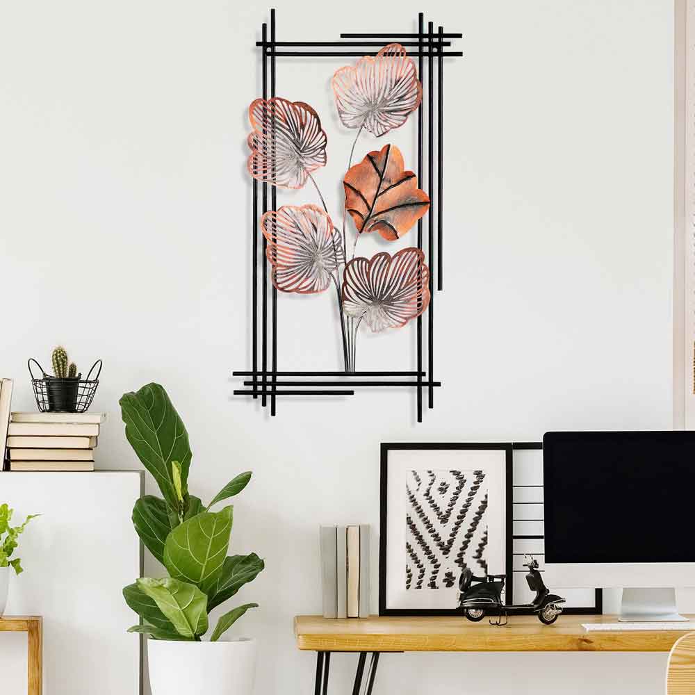 Parklane Metal Linear Leaf Wall Art in Copper and Black