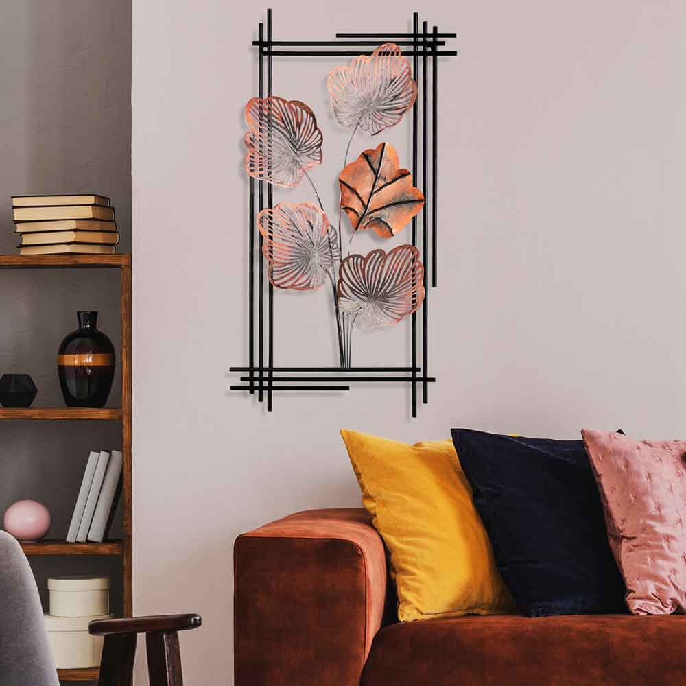 Parklane Metal Linear Leaf Wall Art in Copper and Black