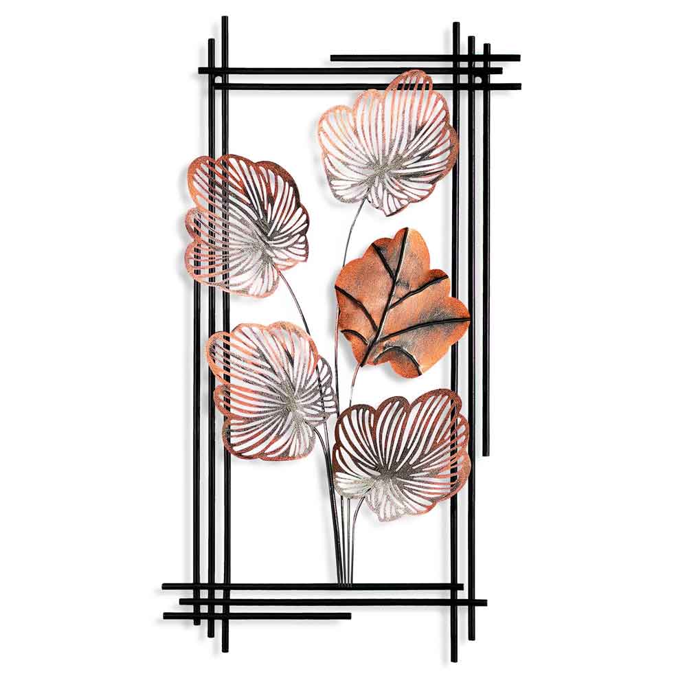 Parklane Metal Linear Leaf Wall Art in Copper and Black