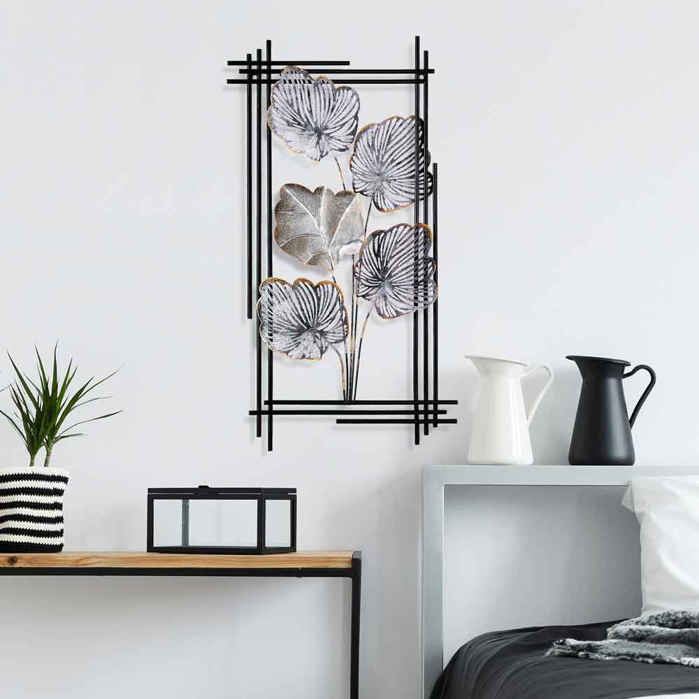 Parklane Metal Linear Leaf Wall Art in Silver and Black