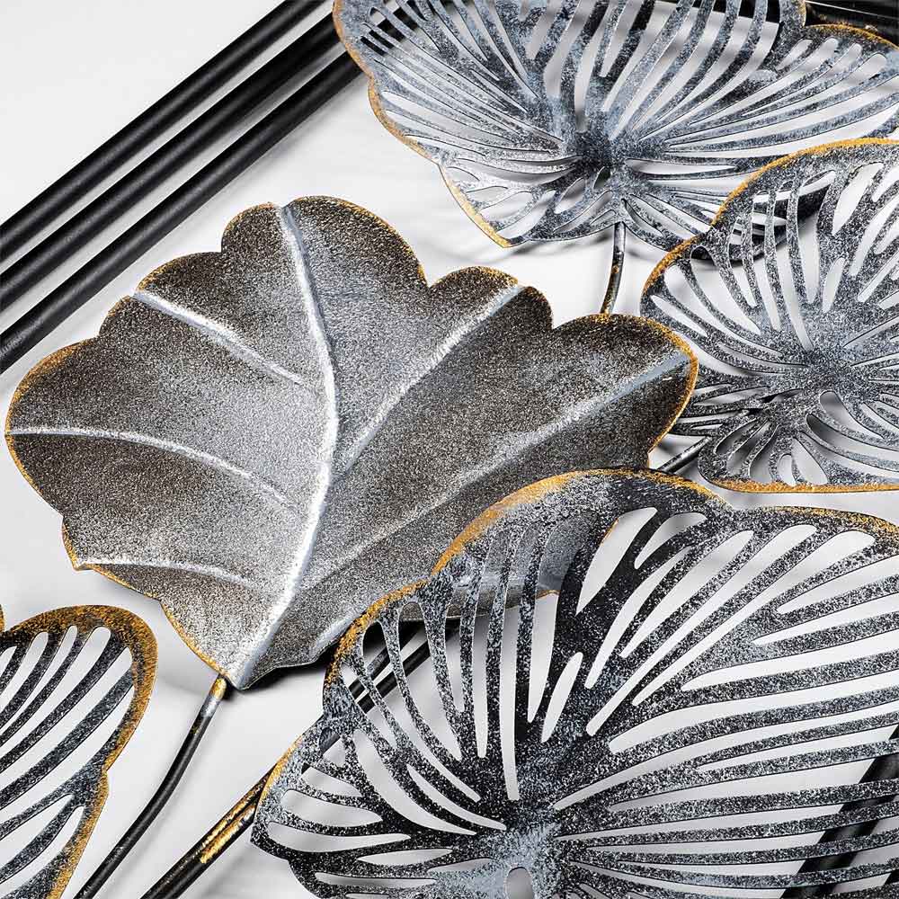 Parklane Metal Linear Leaf Wall Art in Silver and Black