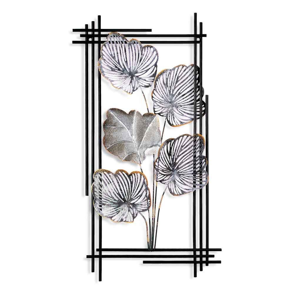 Parklane Metal Linear Leaf Wall Art in Silver and Black