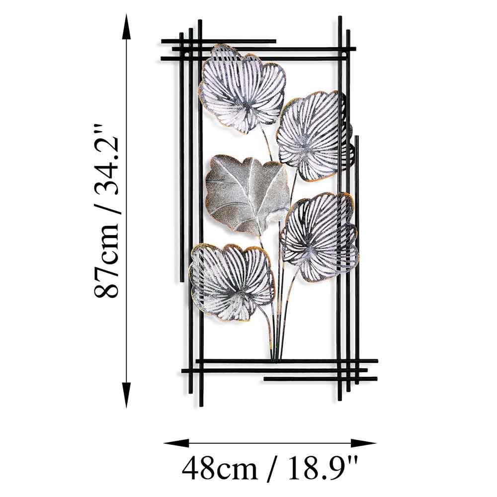 Parklane Metal Linear Leaf Wall Art in Silver and Black