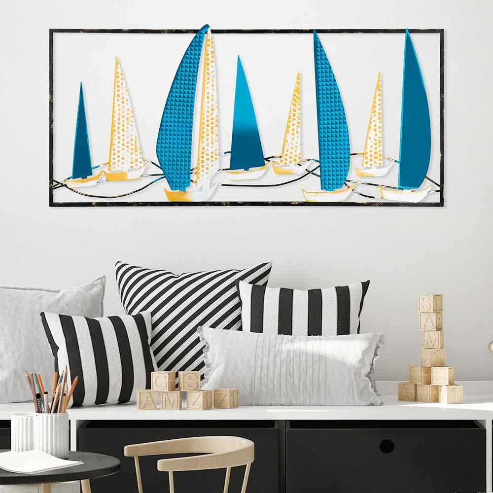 Parklane Metal Sails in Silhouette Wall Art in Skyblue and Yellow