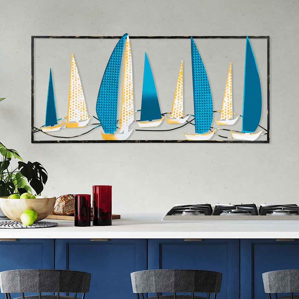 Parklane Metal Sails in Silhouette Wall Art in Skyblue and Yellow