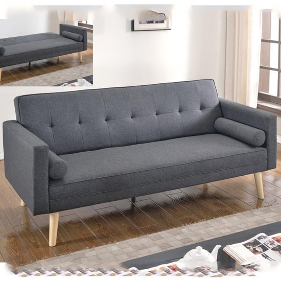 Photo of Parlan linen fabric sofa bed in dark grey