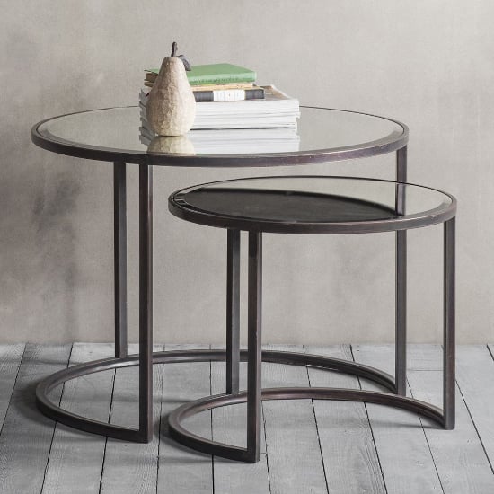 Product photograph of Parlays Glass Nest Of 2 Coffee Tables With Metal Frame from Furniture in Fashion