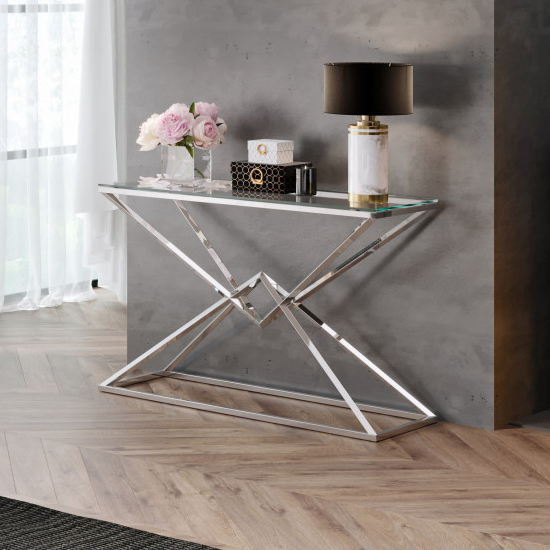 Glass Console Table With Silver Legs Glass Designs