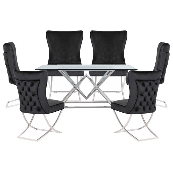 Parma Clear Glass Dining Set With 6 Grey Mario Chairs FiF