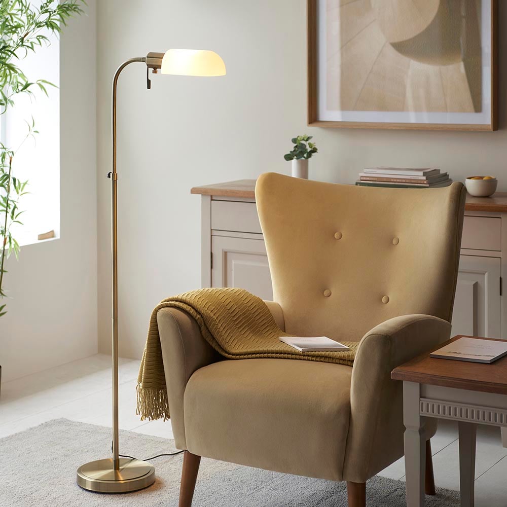 Parma Opal Glass Floor Light In Antique Brass