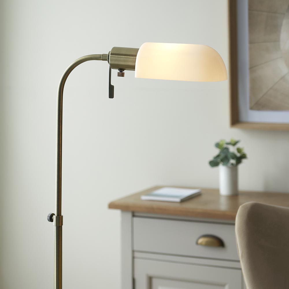 Parma Opal Glass Floor Light In Antique Brass