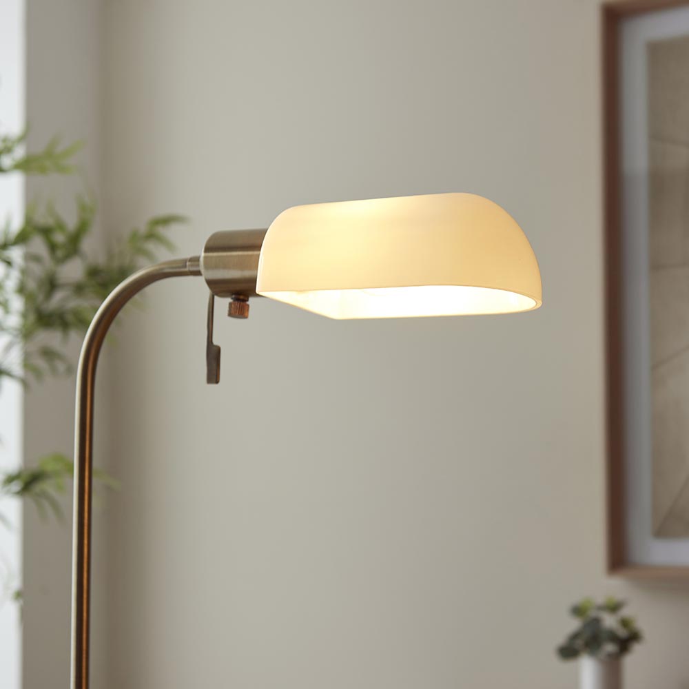 Parma Opal Glass Floor Light In Antique Brass