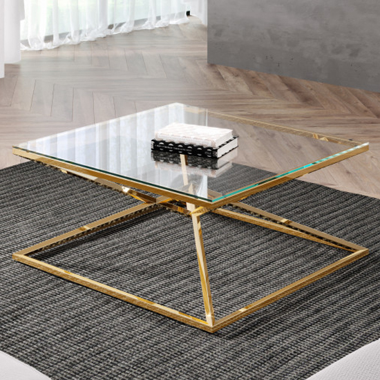 Parma Square Clear Glass Coffee Table With Gold Steel Legs Fif Parma Square Clear Glass Coffee Table, How To Decorate A Clear Glass Coffee Table
