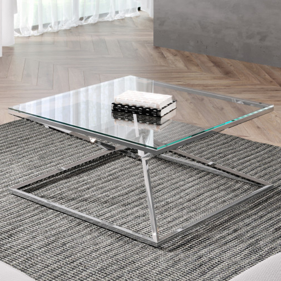 Roma Clear Glass Coffee Table With Silver Stainless Steel Legs