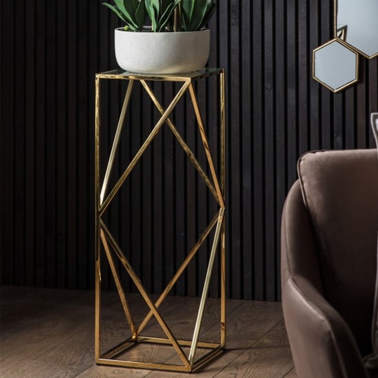 Parmost Tall Clear Glass Side Table With Gold Metal Frame FiF