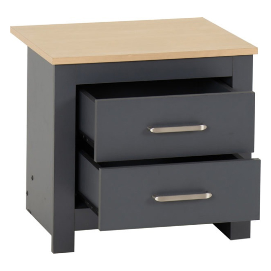 Parnu Wooden Bedside Cabinet With 2 Drawers In Grey And Oak