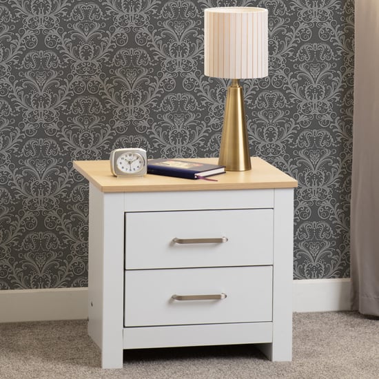 Parnu Wooden Bedside Cabinet With 2 Drawers In White And Oak