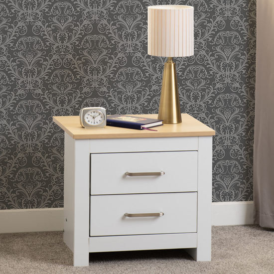 Read more about Parnu wooden bedside cabinet with 2 drawers in white and oak