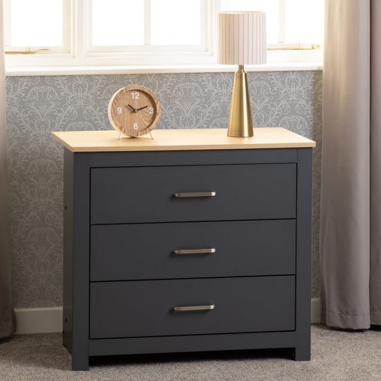 Product photograph of Parnu Wooden Chest Of 3 Drawers In Grey And Oak from Furniture in Fashion