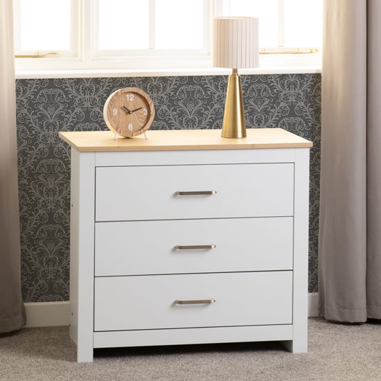 Product photograph of Parnu Wooden Chest Of 3 Drawers In White And Oak from Furniture in Fashion