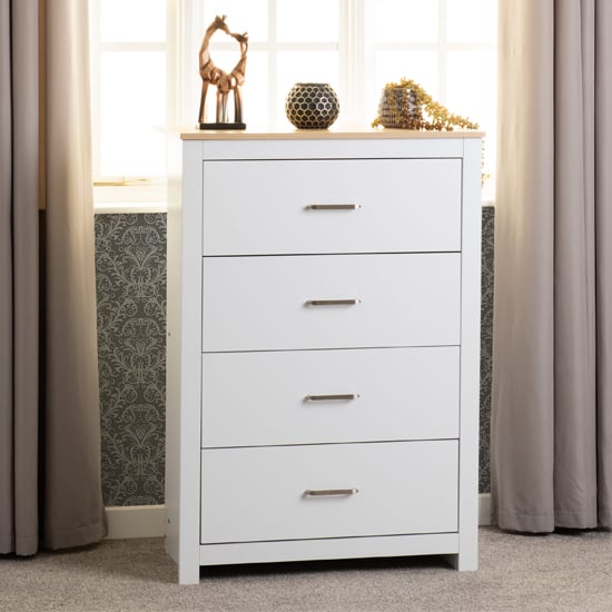 Parnu Wooden Chest Of 4 Drawers In White And Oak
