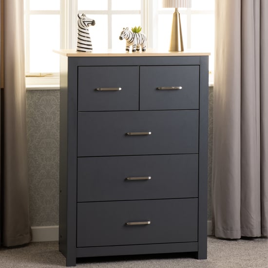 Product photograph of Parnu Wooden Chest Of 5 Drawers In Grey And Oak from Furniture in Fashion