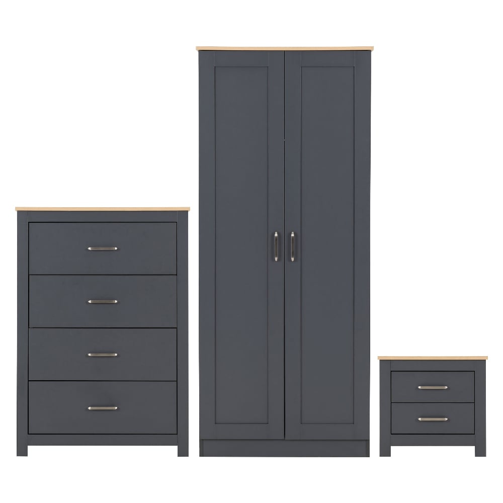 Read more about Parnu wooden furniture set with 2 doors wardrobe in grey and oak