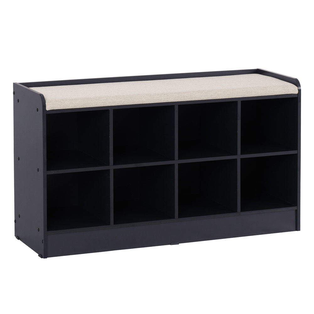 Parnu Wooden Shoe Storage Bench with Cream Fabric Seat in Navy Blue