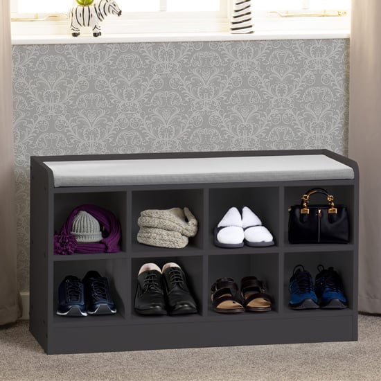 Read more about Parnu shoe storage bench in grey with steel fabric seat