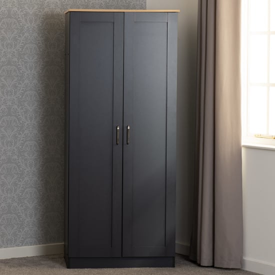 Read more about Parnu wooden wardrobe with 2 doors in grey and oak