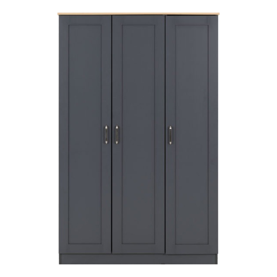 Parnu Wooden Wardrobe With 3 Doors In Grey And Oak