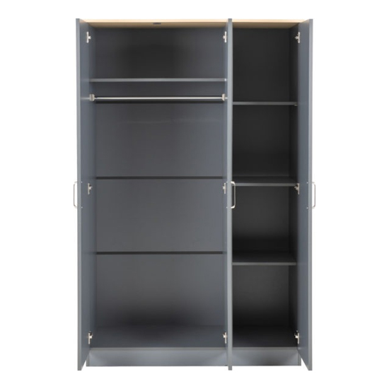 Parnu Wooden Wardrobe With 3 Doors In Grey And Oak