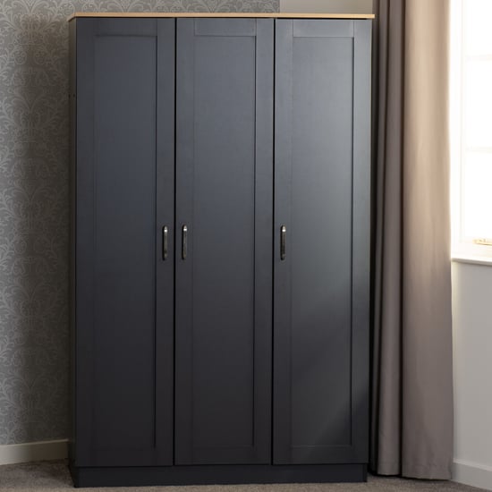 Product photograph of Parnu Wooden Wardrobe With 3 Doors In Grey And Oak from Furniture in Fashion