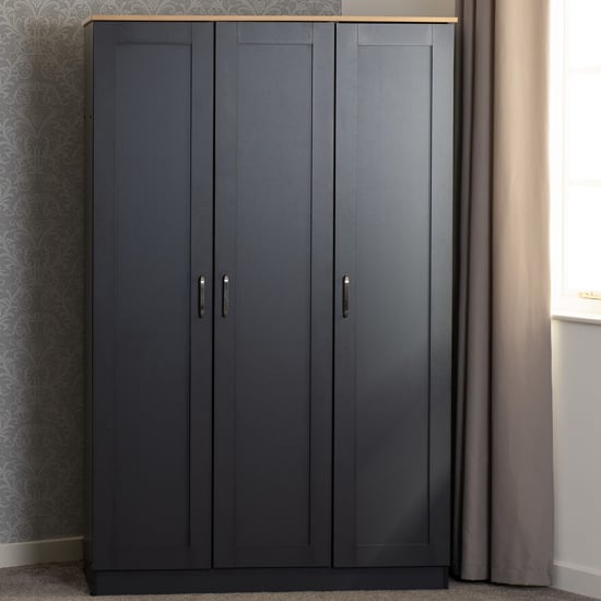 Read more about Parnu wooden wardrobe with 3 doors in grey and oak
