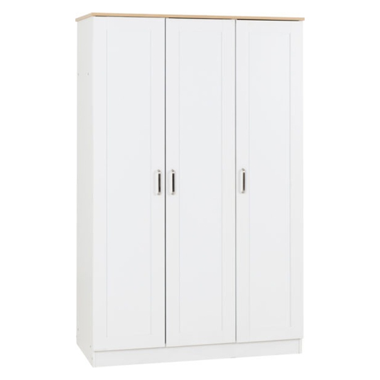 Parnu Wooden Wardrobe With 3 Doors In White And Oak