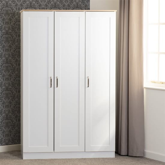 Product photograph of Parnu Wooden Wardrobe With 3 Doors In White And Oak from Furniture in Fashion