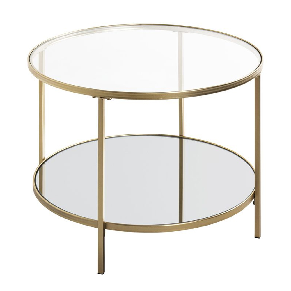 Parowan Large Mirrored Round End Table With Gold Steel Frame