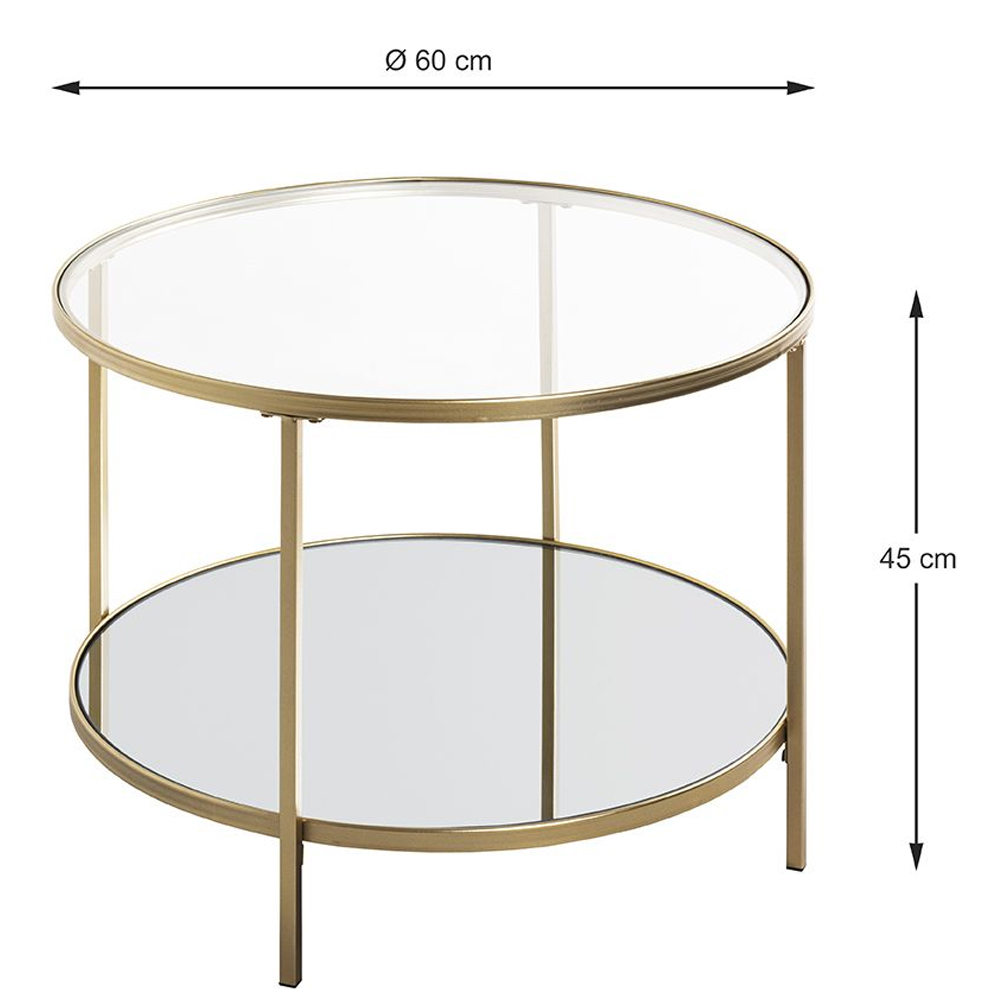 Parowan Large Mirrored Round End Table With Gold Steel Frame