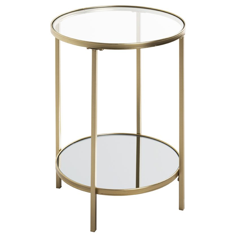 Parowan Small Mirrored Round End Table With Gold Steel Frame